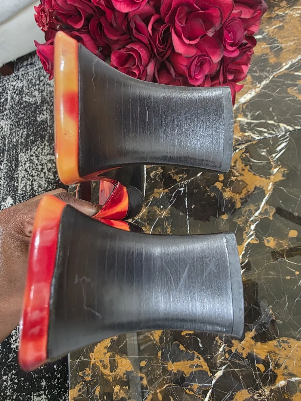 Via Spiga Red and Orange Marbled Women's Mule Sandals 8M Vinyl PVC - Picture 12 of 13